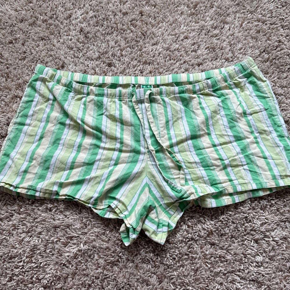 The Lucky Clover Green White Striped Pajama Shorts Large Drawstring Lounge Wear
